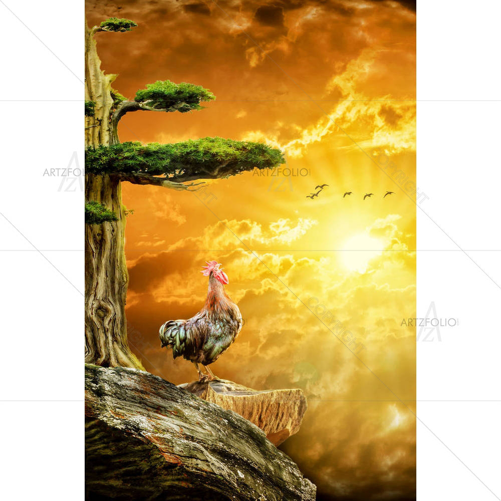 Cockerel Meets Dawn — custom-size art design 5005627