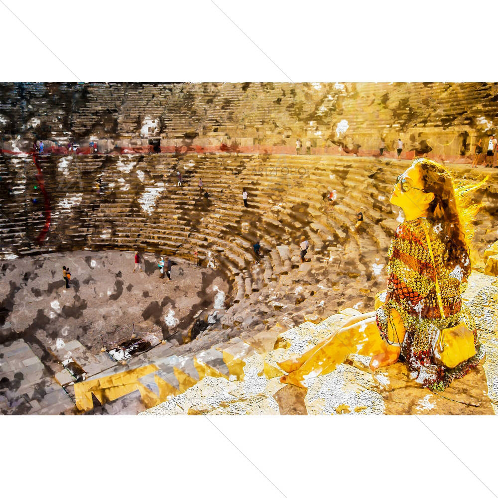 Girl At Sunset In Aspendos Amphitheatre, Turkey — custom-size art design 5005649