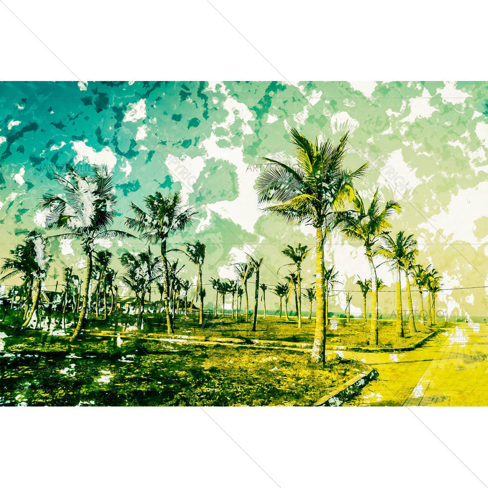 Palms Against Blue Sky On A Beach — custom-size art design 5005651