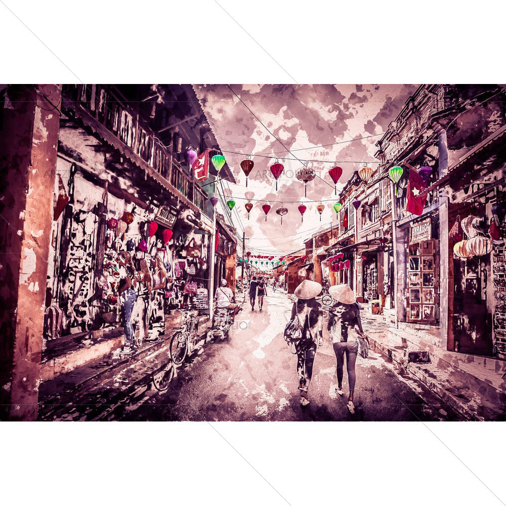 Tourists In Traditional Style In Hoi Ah, Vietnam — custom-size art design 5005683