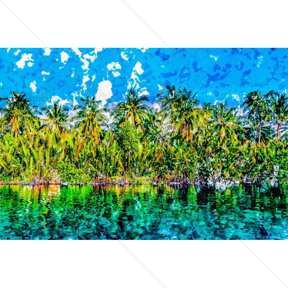 Palm Trees On Sea Shore — Ancient custom art by ArtzFolio