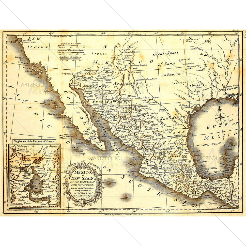 Antique Map Of Mexico 1821 — American custom art by ArtzFolio
