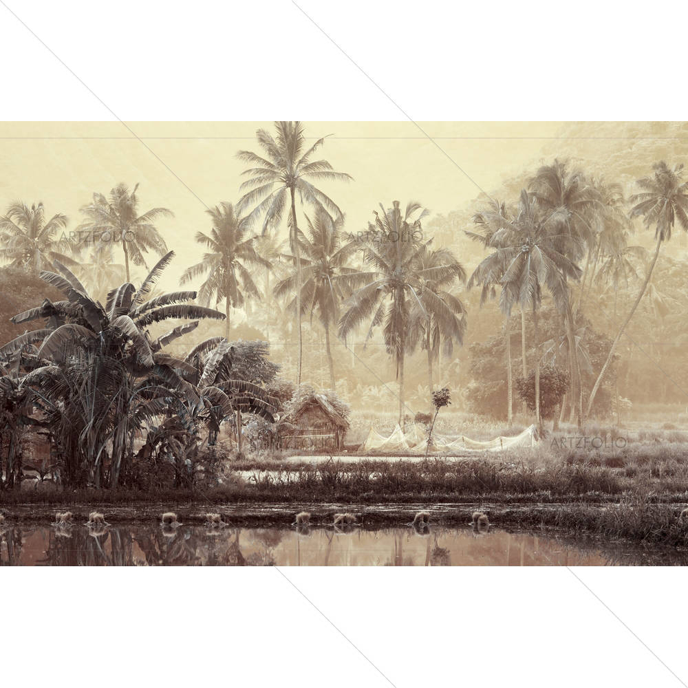 Wooden House in a Tropical Forest — custom-size art design 5005732