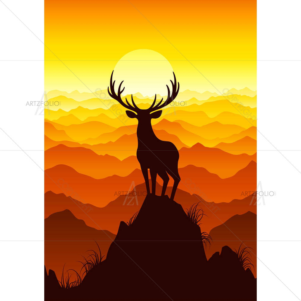 Deer at Sunset — custom-size art design 5005733