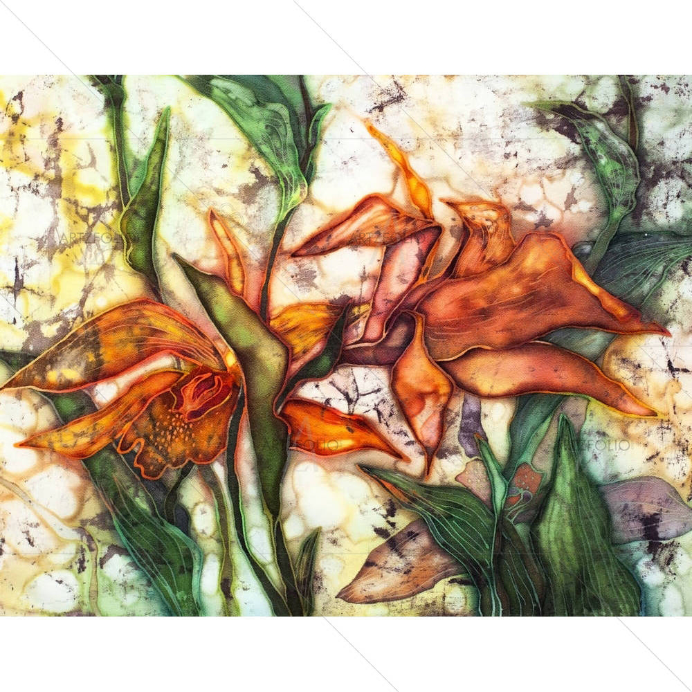 Orchid, Batik On Silk — custom-size art design 5005745