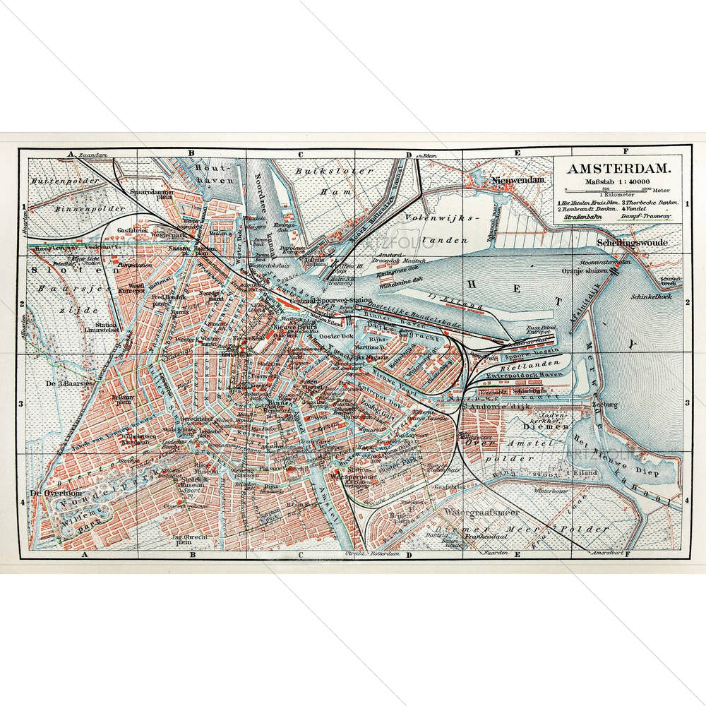 19th Century Map Of Amsterdam City — custom-size art design 5005771