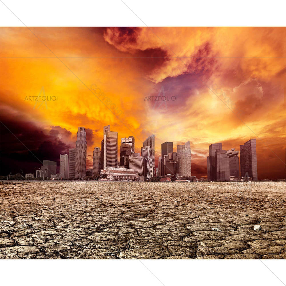 City Overlooking Desolate Desert — custom-size art design 5005788
