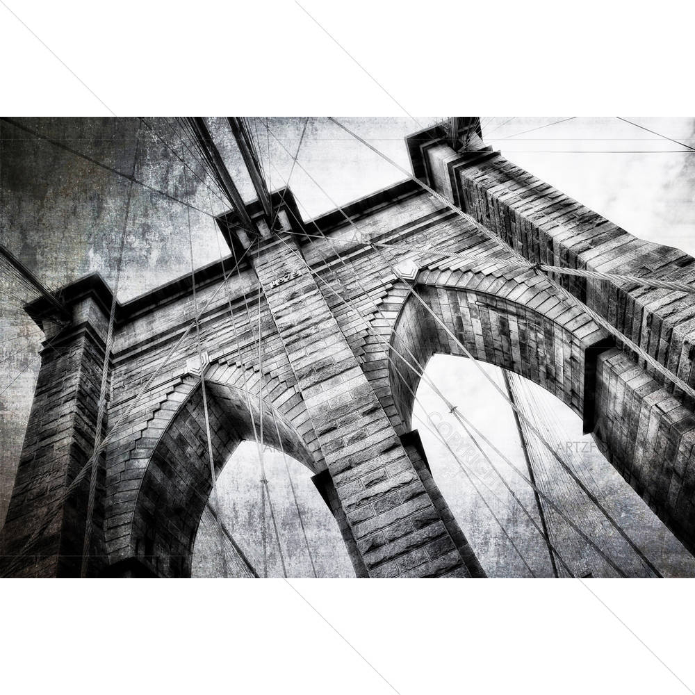 Brooklyn Bridge Detail View Vintage Black & White — custom-size art design 5005789