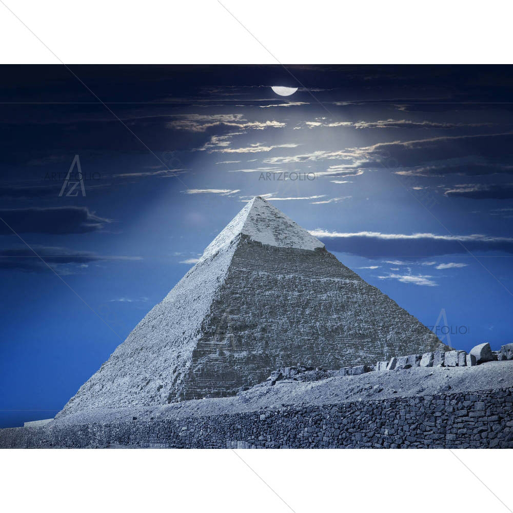 Pyramid Of Chephren Under Moonlight, Egypt — Fluid marble custom art by ArtzFolio