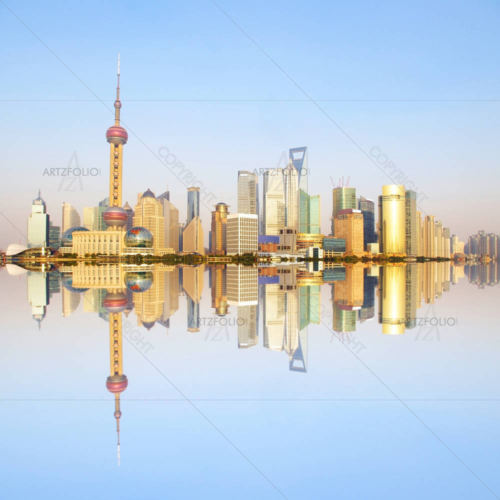 2012 Shanghai City Skyline At Dusk — custom-size art design 5005819