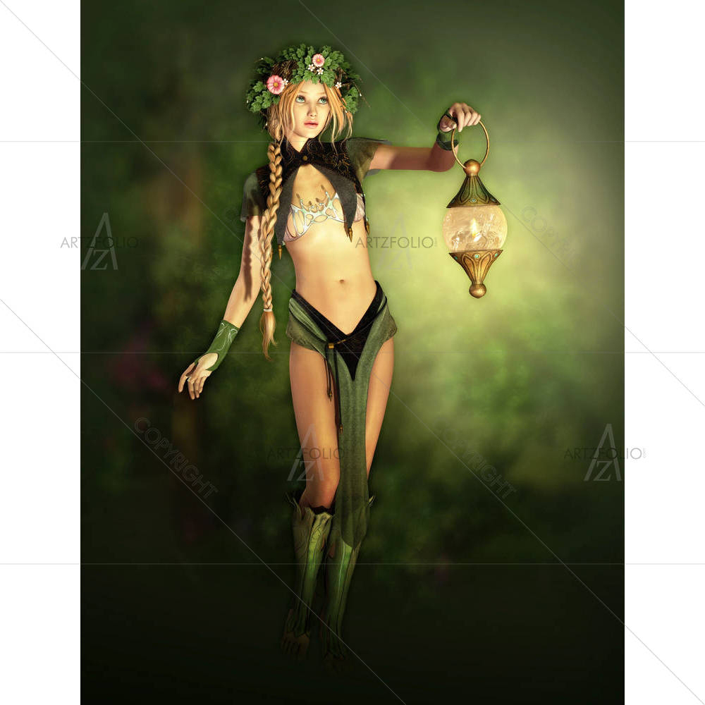 Forest Fairy With A Lantern — custom-size art design 5005839
