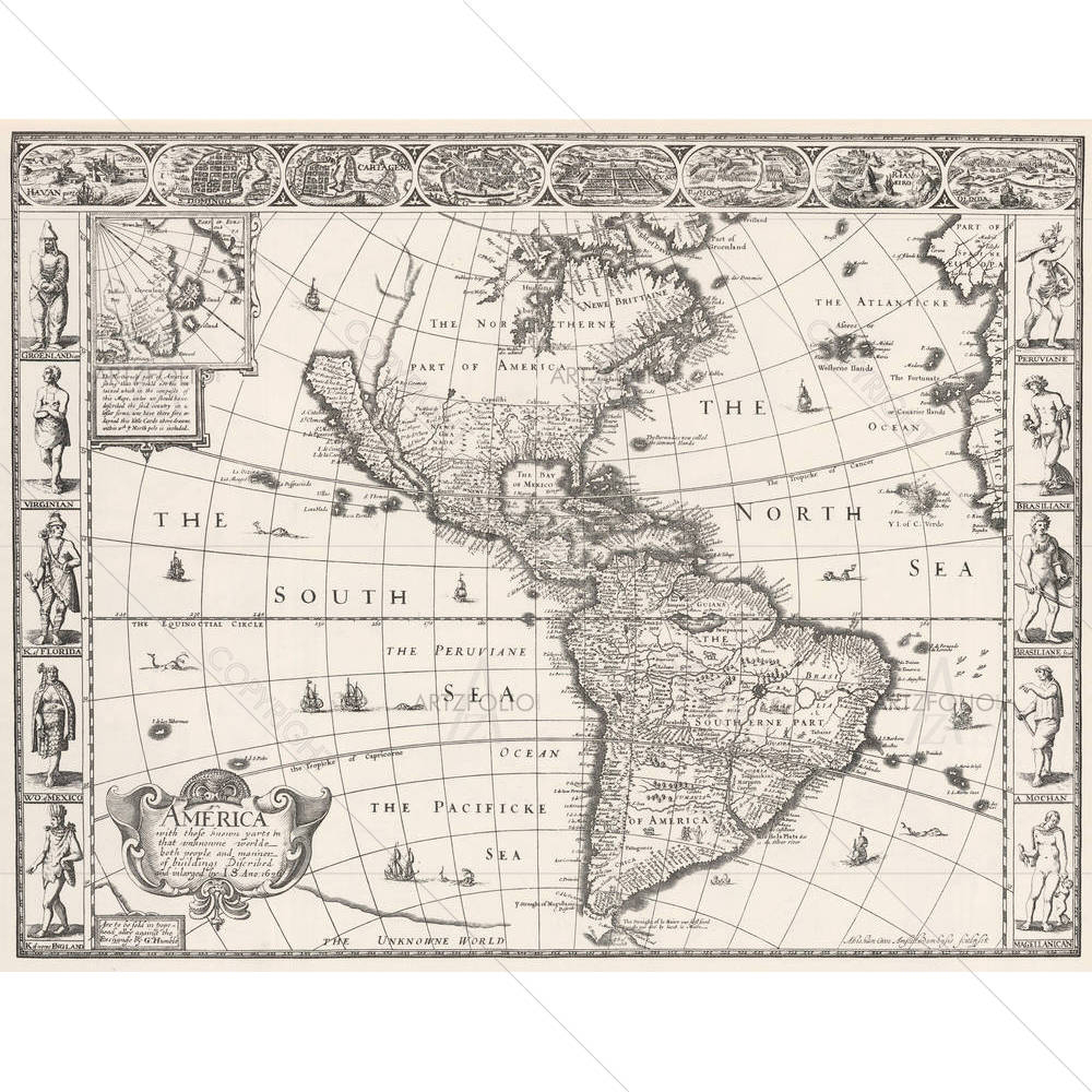 Antique Map Of Americas 1626 — custom-size art design 5005843
