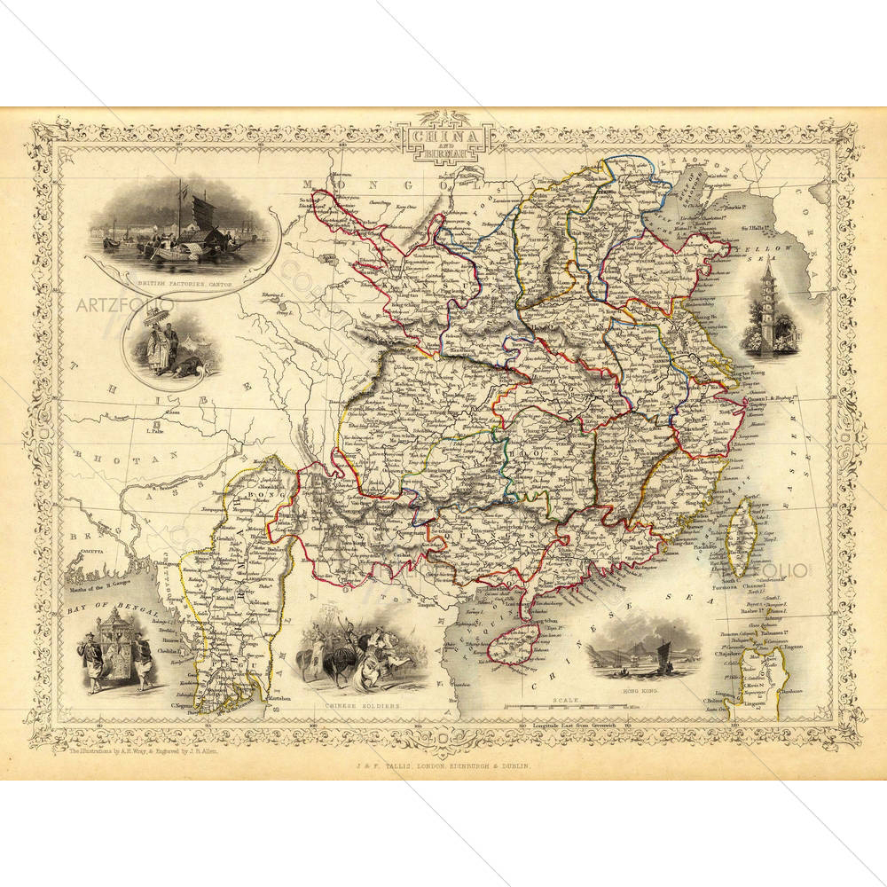 Photo of an 1851 Old Map Of China — custom-size art design 5005846