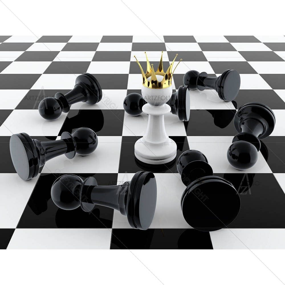 White Pawn With Golden Crown Defeating Enemy — custom-size art design 5005858