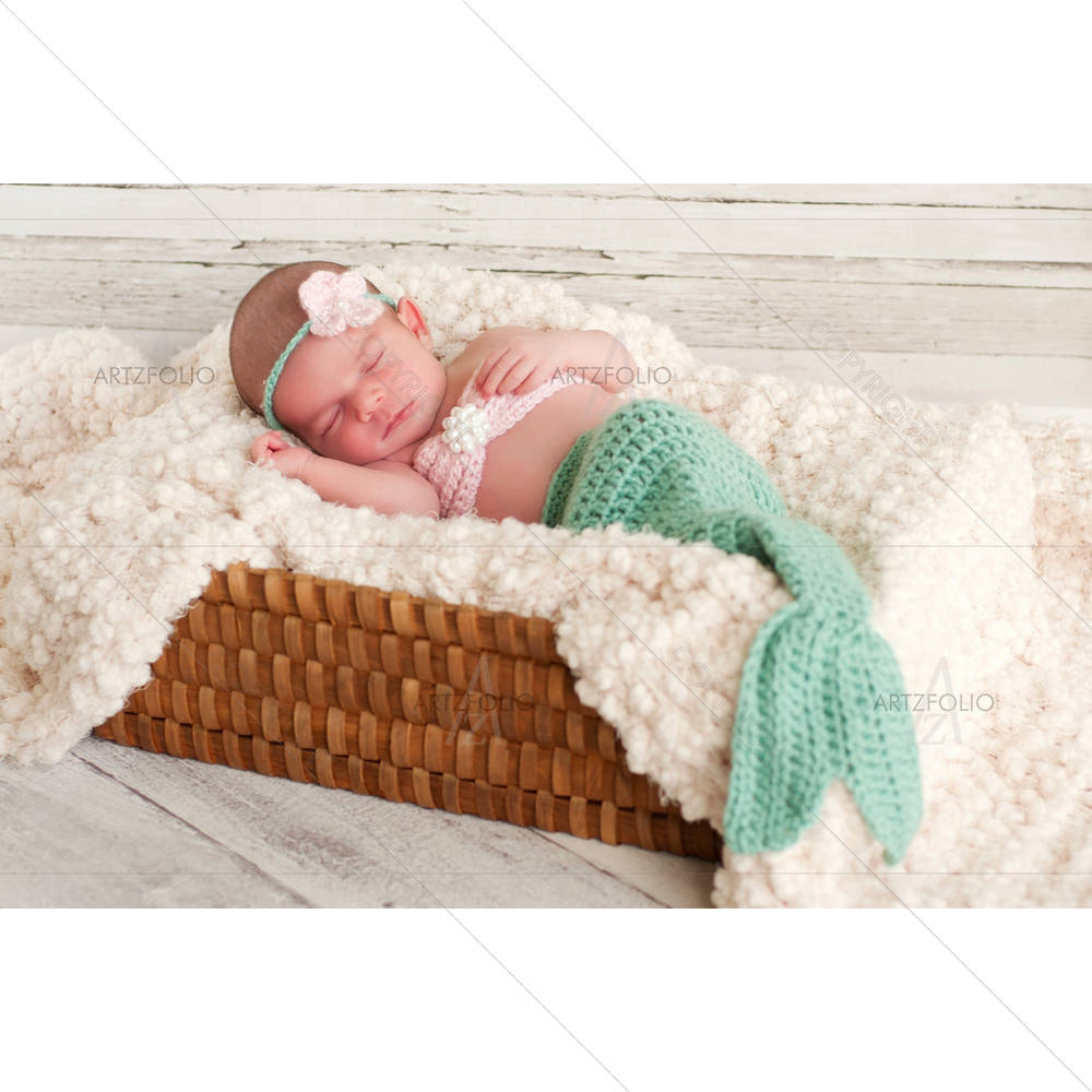 Newborn Baby Girl Sleeping in a Basket — Asian custom art by ArtzFolio