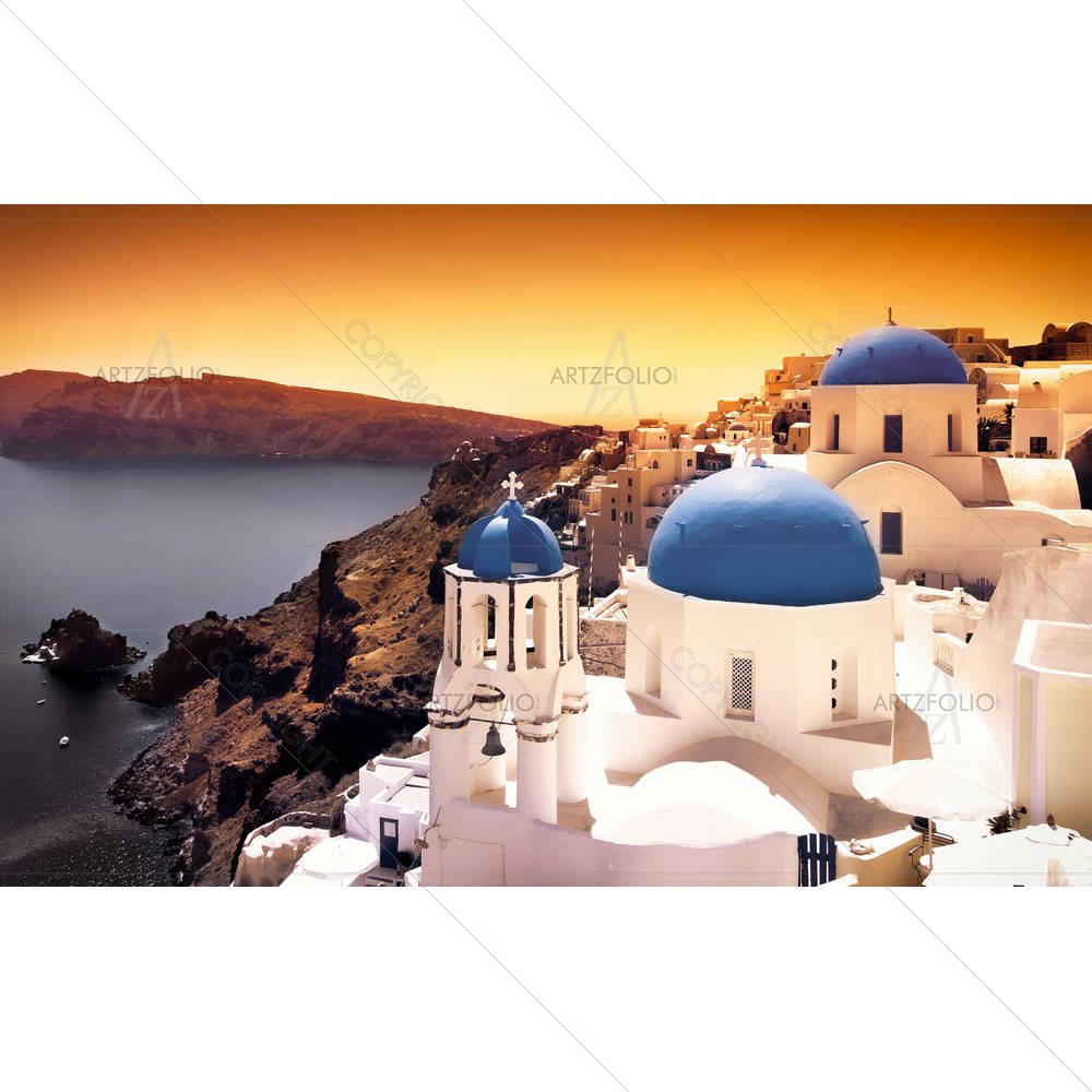 Churches On Santorini Cliffs — Devotional custom art by ArtzFolio