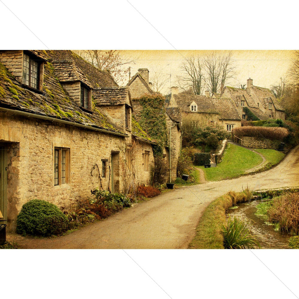Bibury Traditional Cotswold Cottages in England, UK — English art