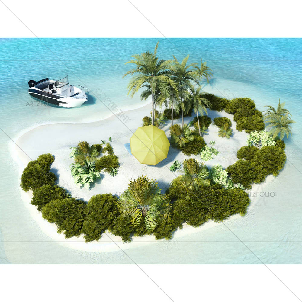 Boat Parked at a Paradise Island — Automobiles custom art by ArtzFolio