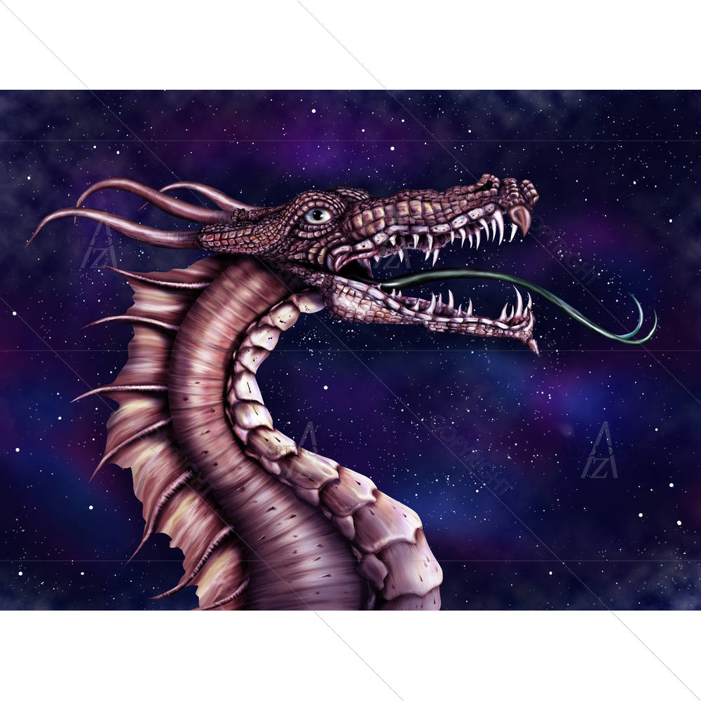 Fierce Dragon with a Star Filled Night Sky — Ancient custom art by ArtzFolio
