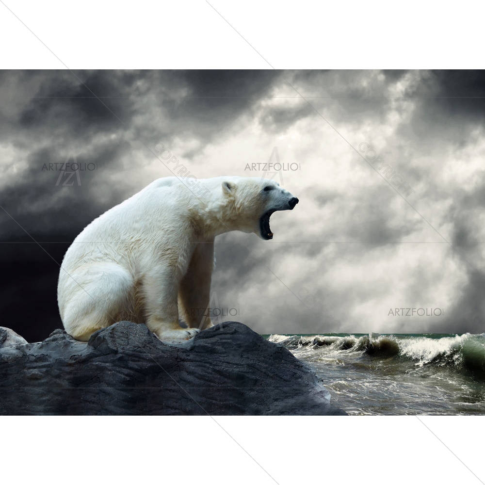 White Polar Bear Hunter On The Ice — custom-size art design 5005990