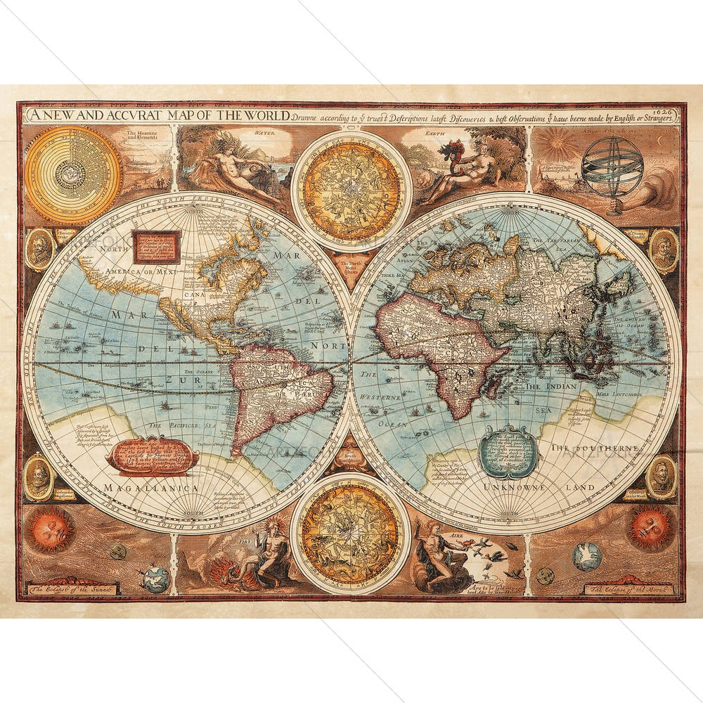 Old Map 1626 of the World — custom-size art design 5005991