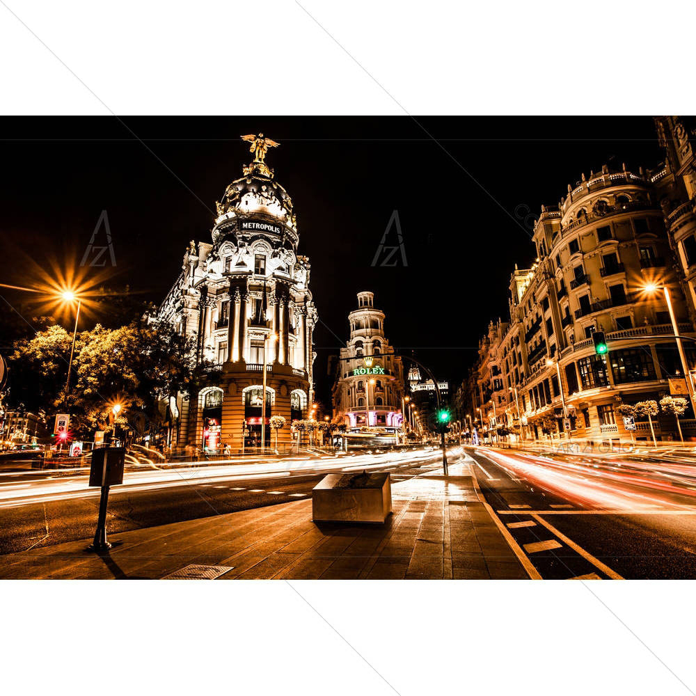 Street Traffic In Night Madrid, Spain — custom-size art design 5005996