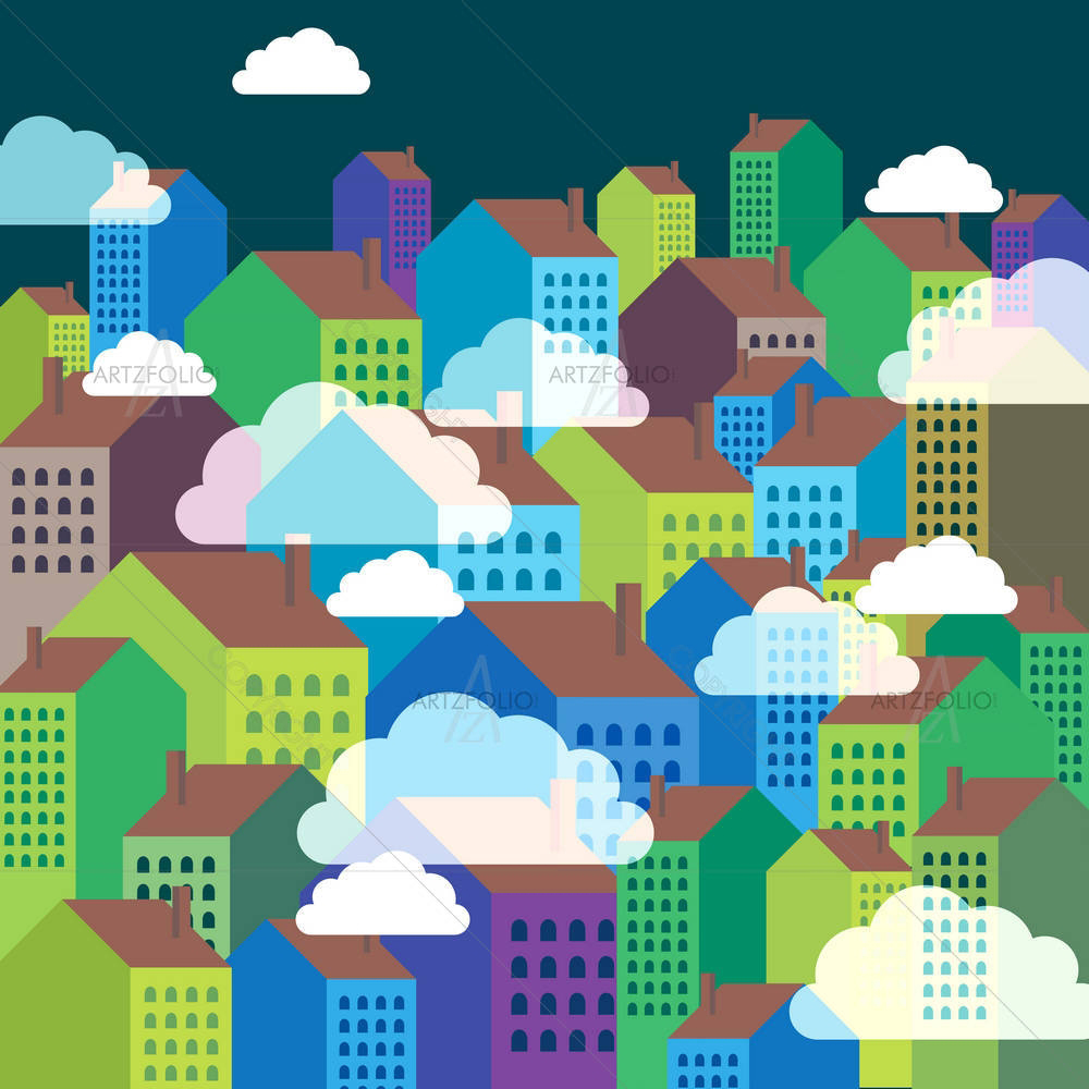 Colorful City Skyline D1 — custom-size art design 5005999