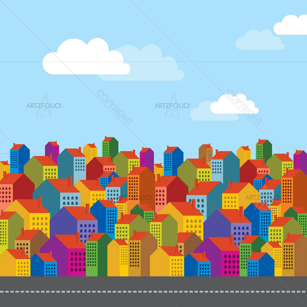 Colorful City Skyline D3 — Abstract custom art by ArtzFolio