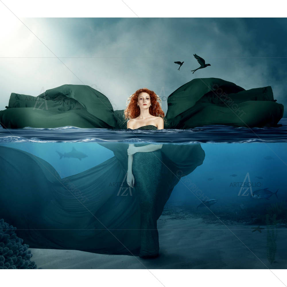 Red Haired Goddes Standing In The Water — Devotional custom art by ArtzFolio
