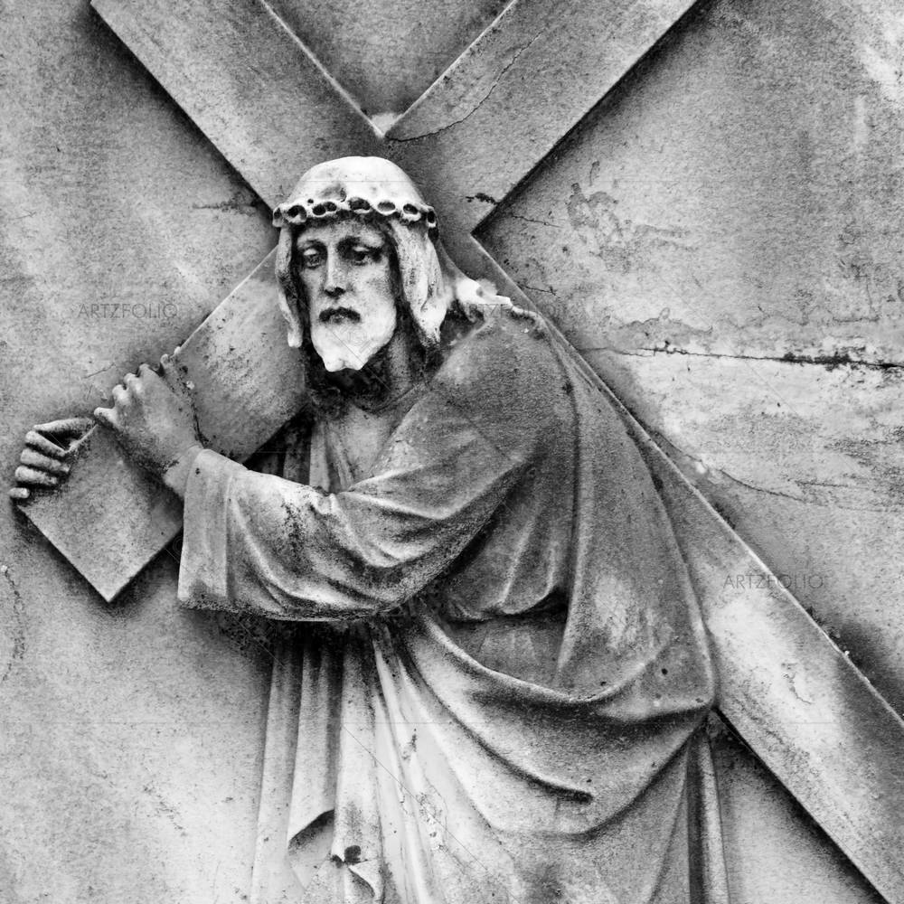 Christ Carrying The Cross, Antique Bas Relief, Italy — Devotional custom art by ArtzFolio