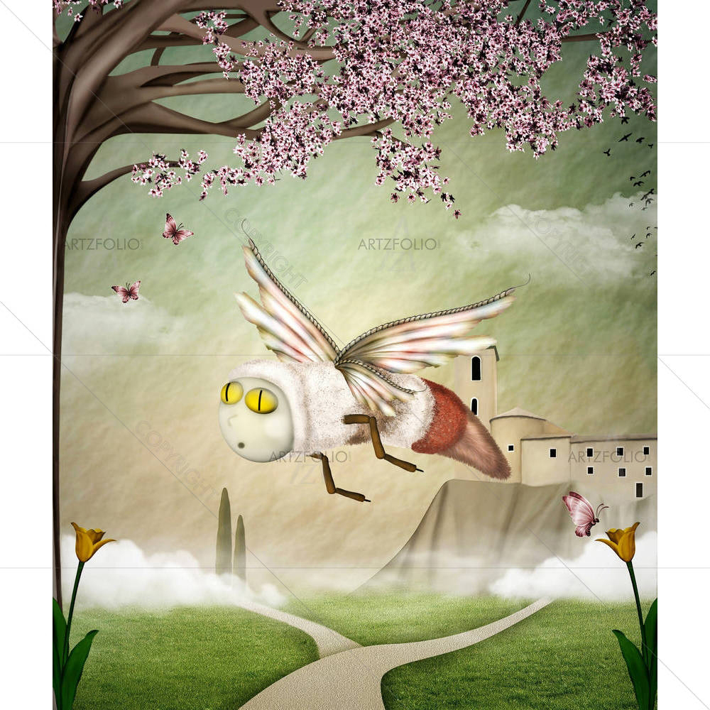 Fantasy Bee In A Spring Scenery — Botanical custom art by ArtzFolio