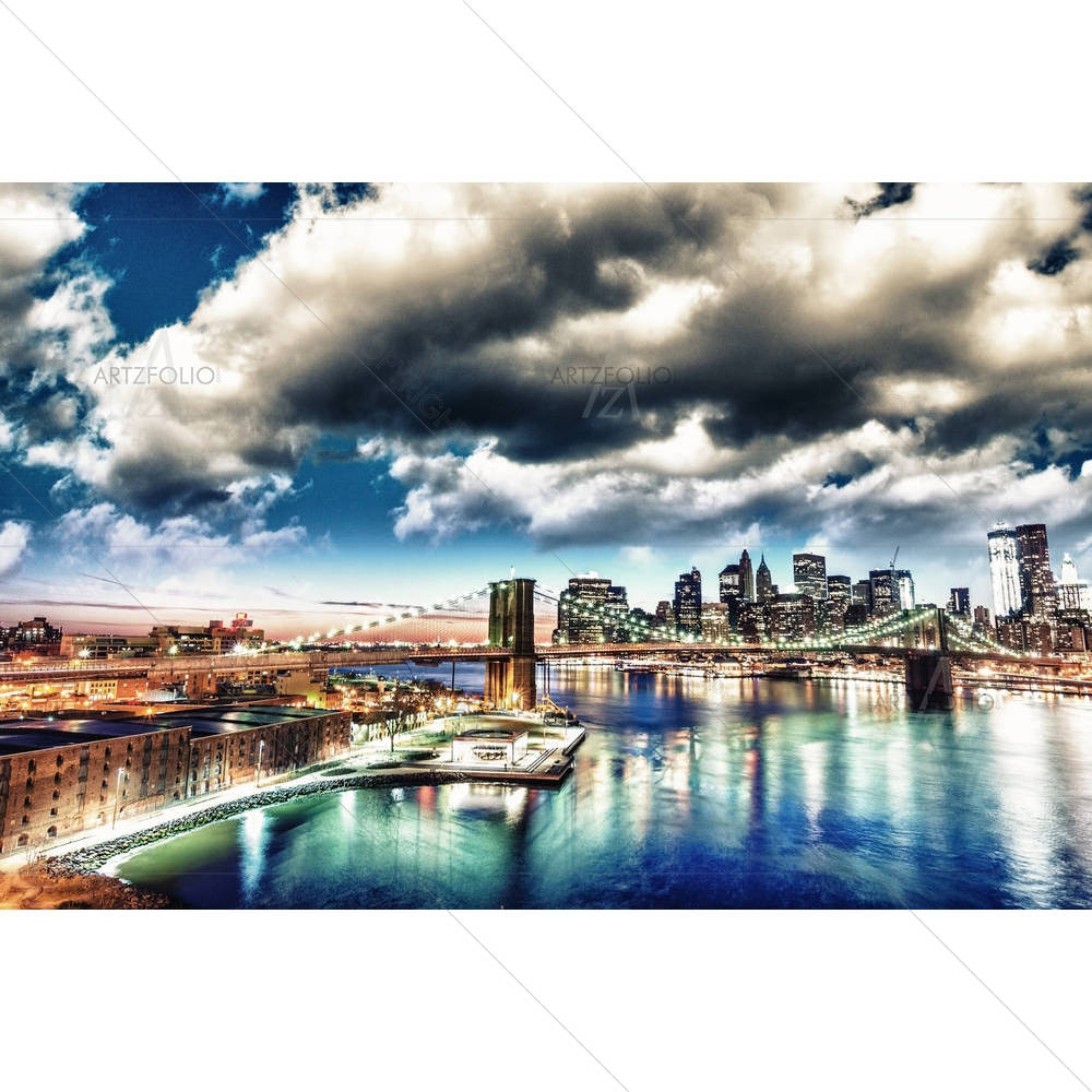 New York Cityscape & Brooklyn Bridge at Sunset, USA — American custom art by ArtzFolio