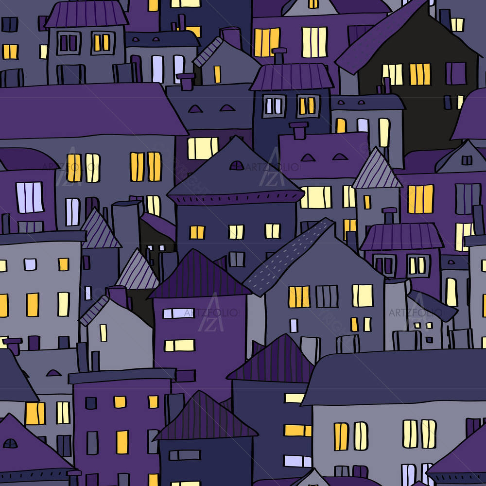 Old Town At Night In Violet — Devotional custom art by ArtzFolio