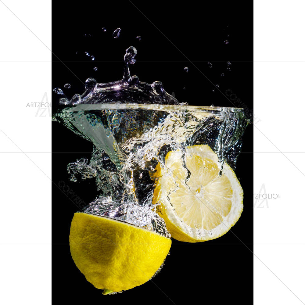 Halved Lemons Splash Into Water — Cuisine custom art by ArtzFolio