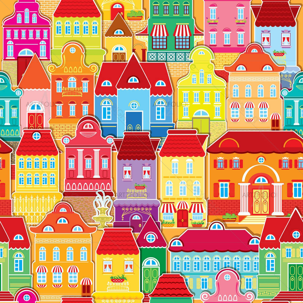 Colorful Houses in City — Devotional custom art by ArtzFolio