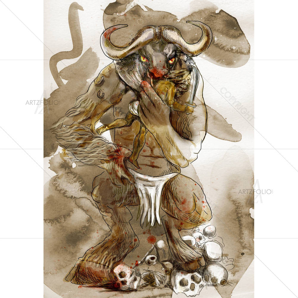 Ancient Greek Myths & Legends Minotaur & Theseus D1 — custom-size art design 5006058