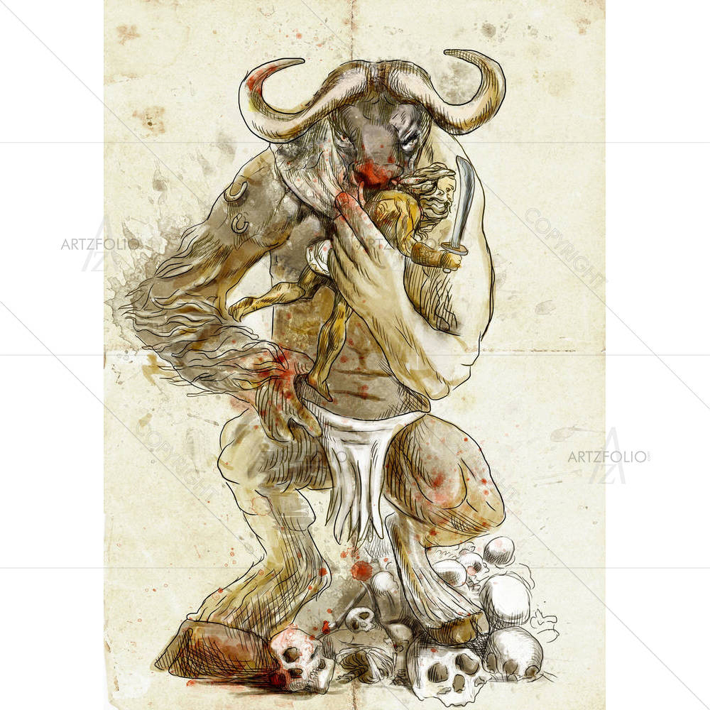 Ancient Greek Myths & Legends Minotaur & Theseus D2 — Devotional custom art by ArtzFolio