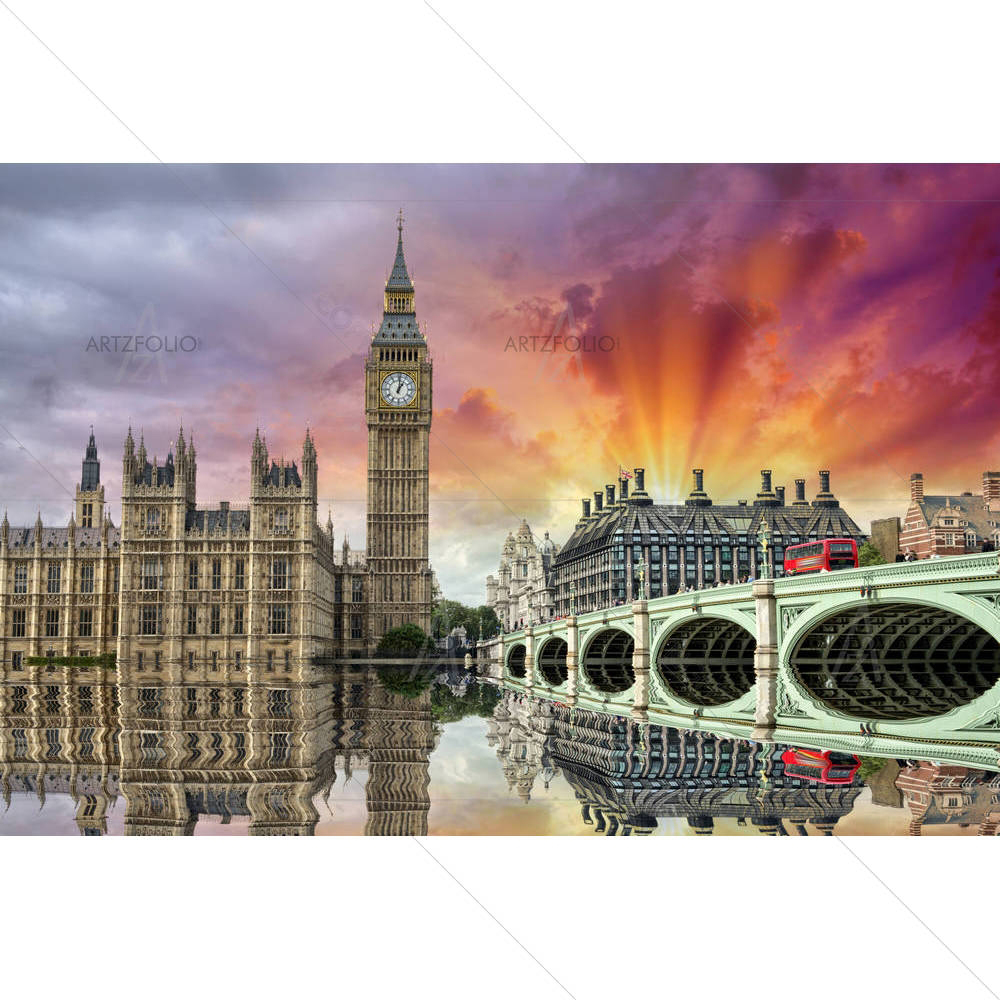 Westminster Bridge, Houses of Parliament & Thames, London — custom-size art design 5006083