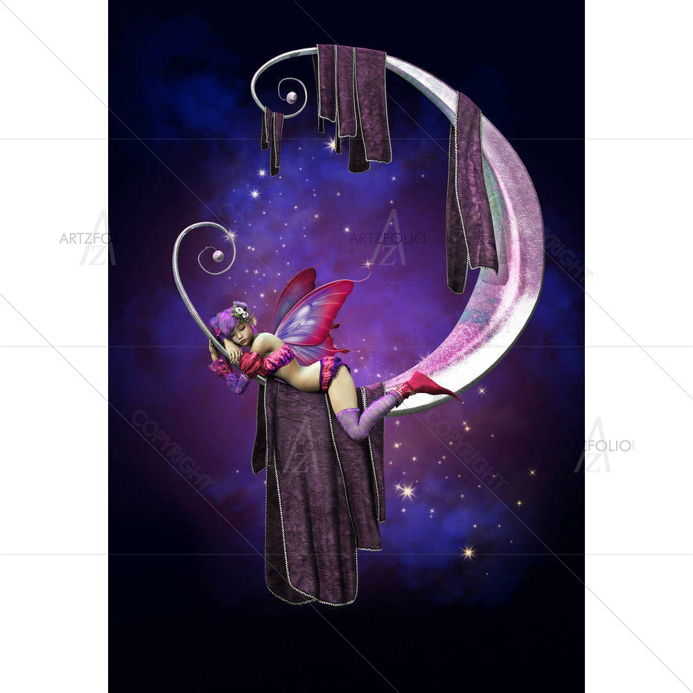 Cute Little Fairy Sleeping On A Moon — custom-size art design 5006088