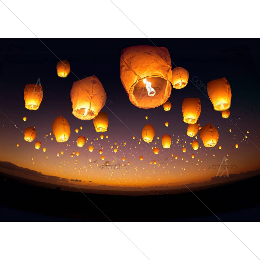Large Group Of Chinese Flying Lanterns — Chinese custom art by ArtzFolio