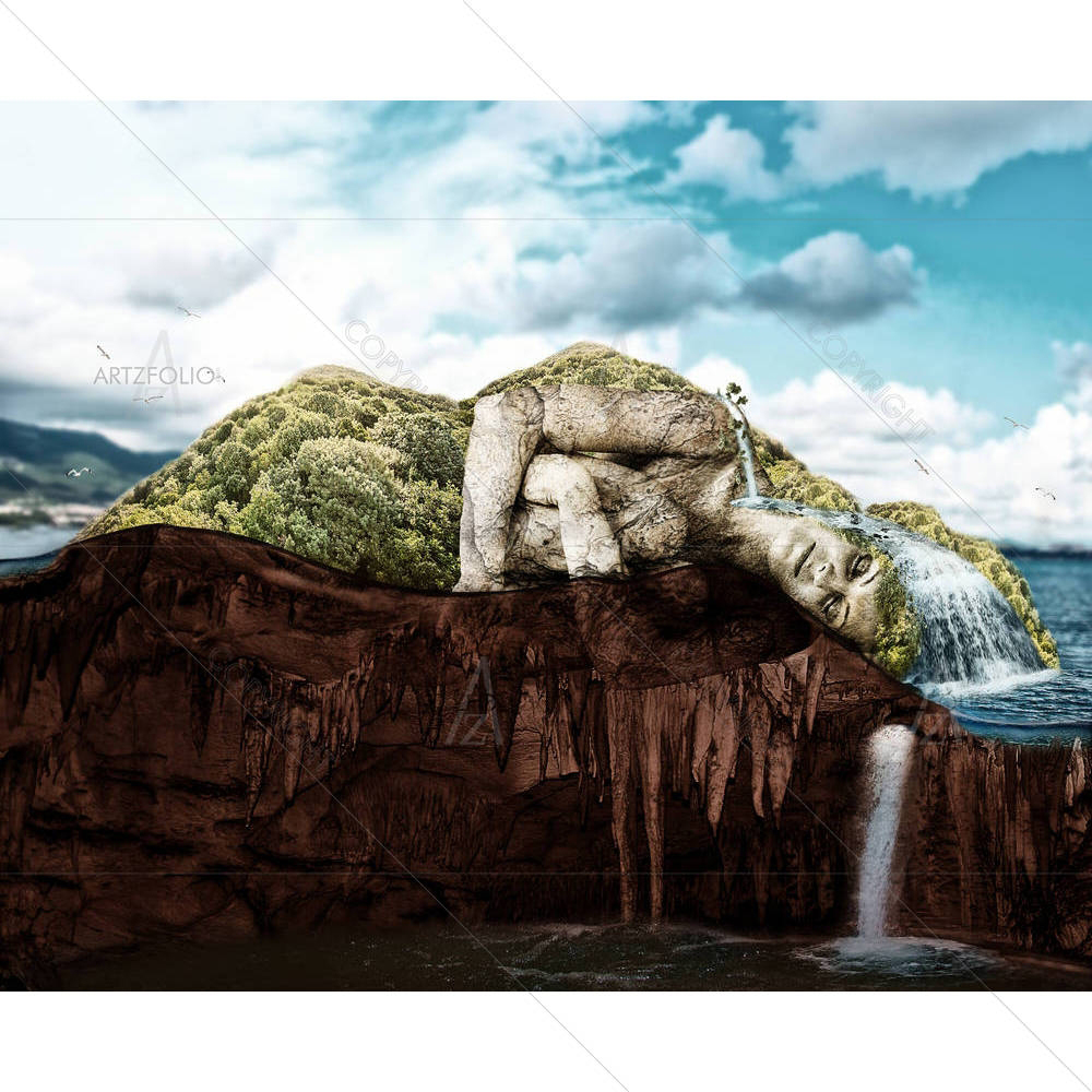 Concept of a Sleeping Woman as a Tropical Island — custom-size art design 5006090