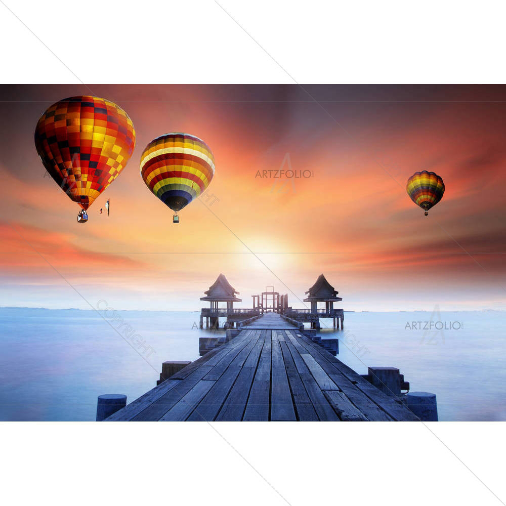Landscape of Wooded Bridge in the Port — custom-size art design 5006099