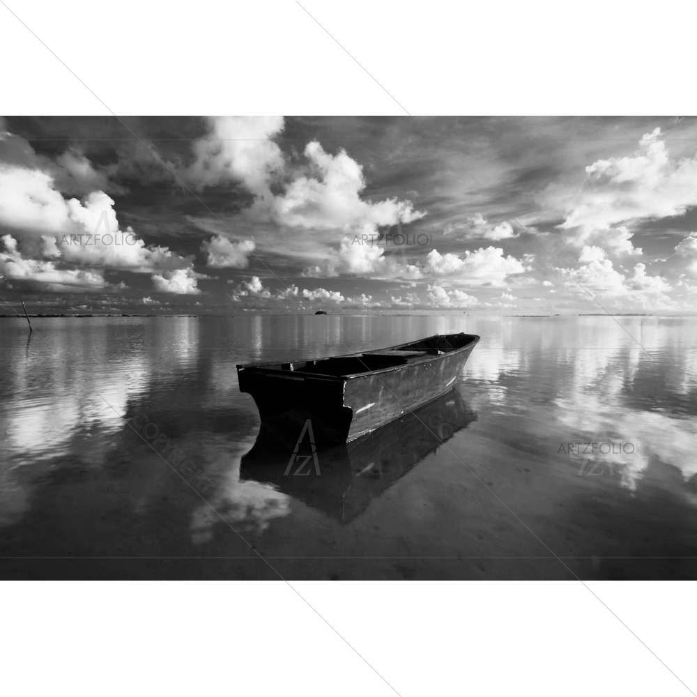 Lonely Boat & Reflection of Clouds & Sky, Malaysia — Asian custom art by ArtzFolio