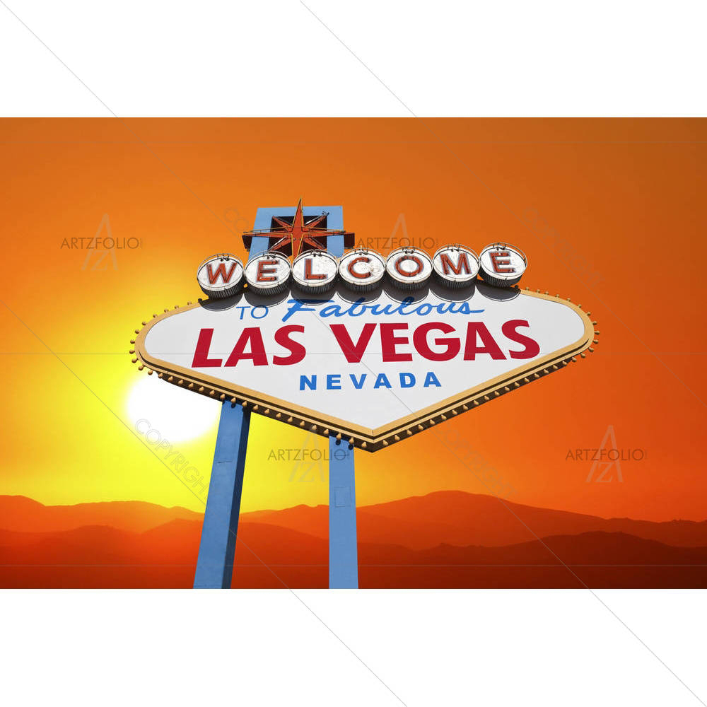 Las Vegas Welcome Sign With Blazing Desert Sunset — custom-size art design 5006128