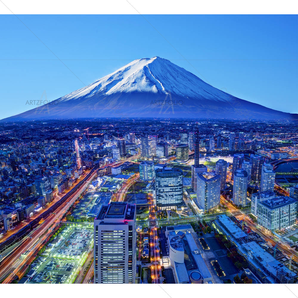 Skyline of Mount Fuji & Yokohama, Japan — Architecture custom art by ArtzFolio