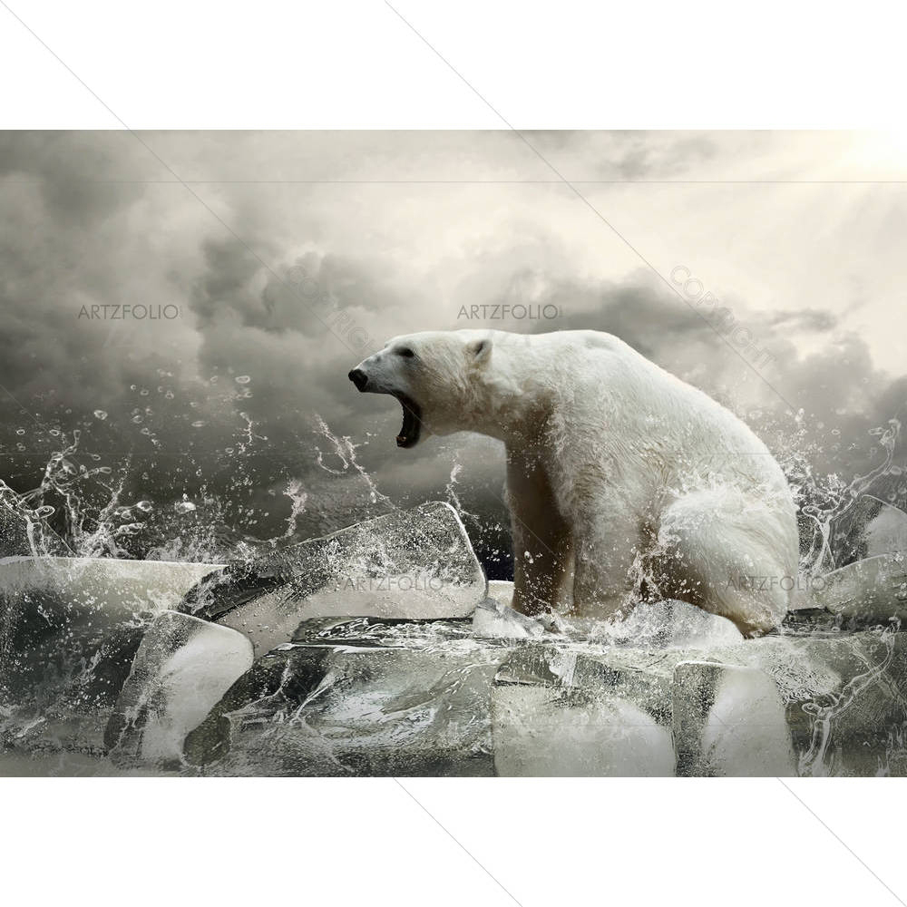 White Polar Bear Hunter On The Ice In Water Drops — custom-size art design 5006142