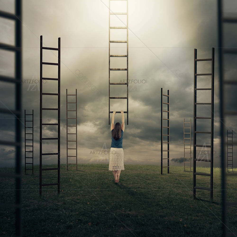 Woman Climbing a Ladder — Abstract custom art by ArtzFolio