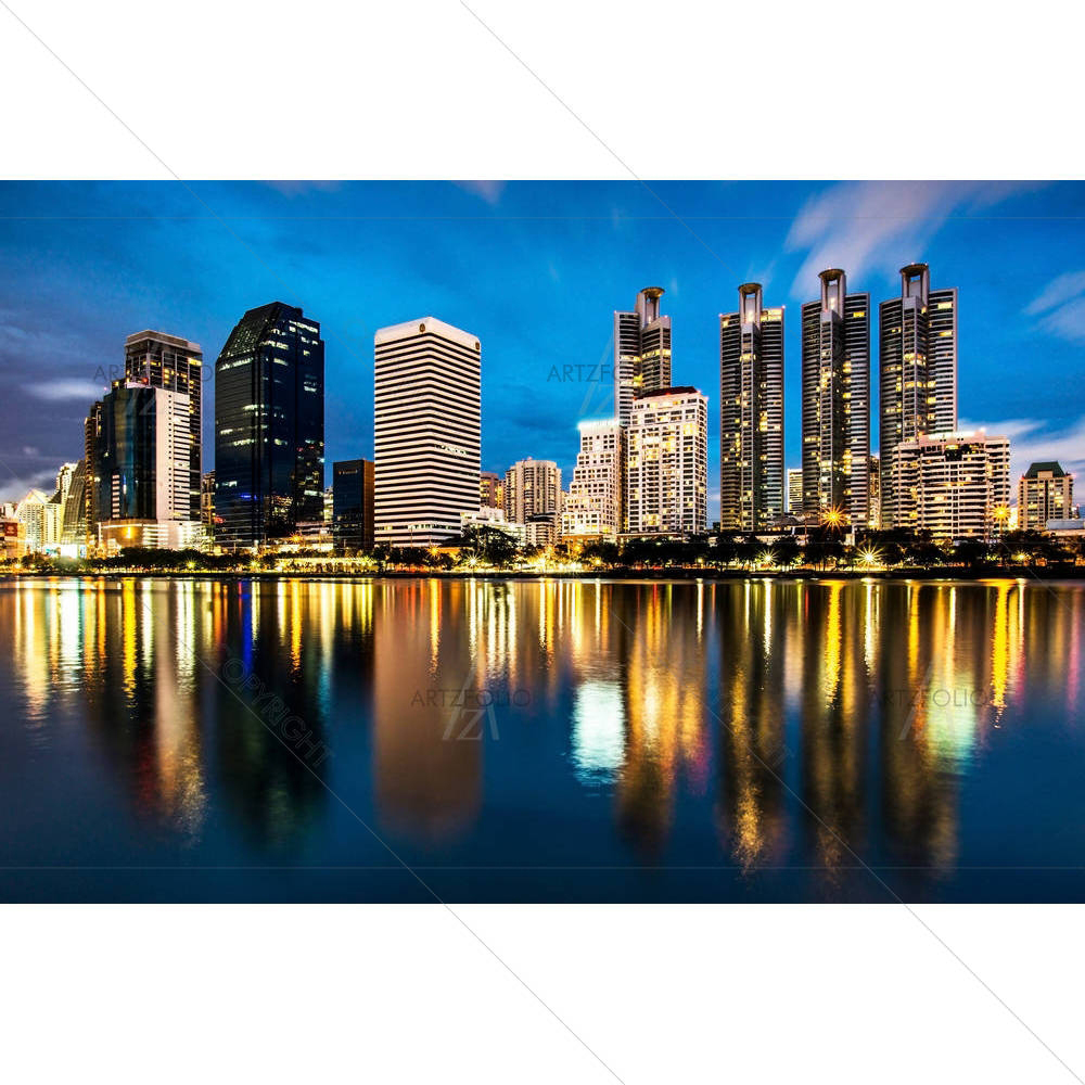 Reflection of Lighting Cityscape at Night, Bangkok — Architecture custom art by ArtzFolio
