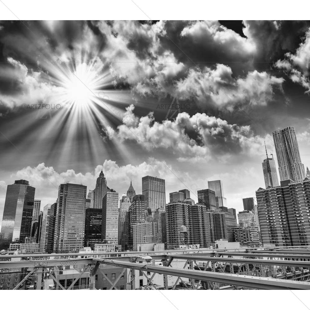 New York Cityscape From Brooklyn Bridge, USA — custom-size art design 5006239