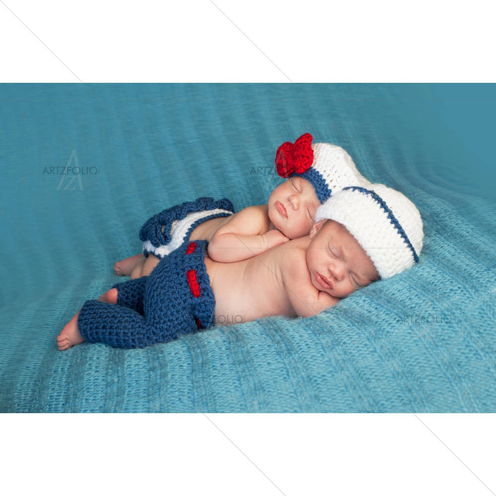 Sleeping Boy & Girl Fraternal Twin Newborn Babies — custom-size art design 5006241